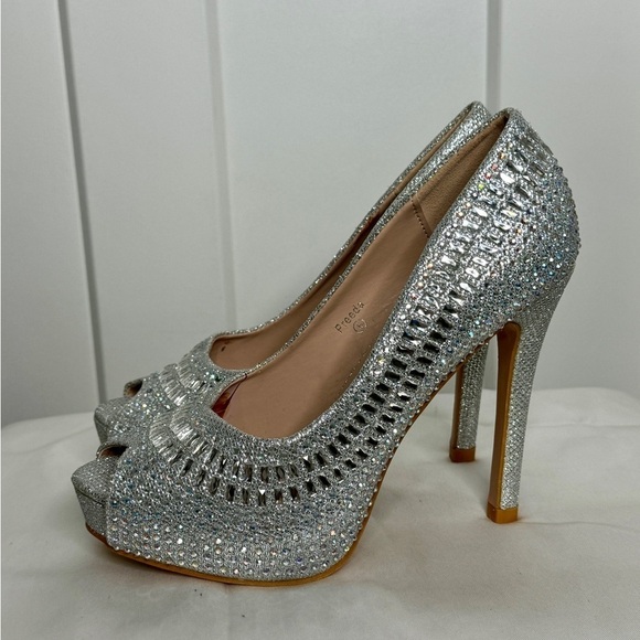 Herstyle Silver Heels with Rhinestones - Picture 2 of 6